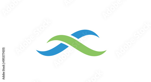 Abstract Logo Depicting Intertwined Ribbons in Green and Blue Against a White Backdrop