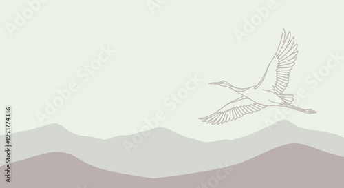 Elegant Swan Flying Gracefully Over Serene Landscape.