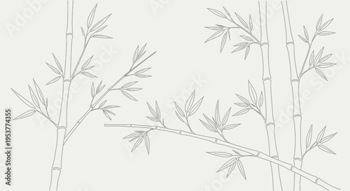Elegant White Bamboo Stalks and Leaves Illustration.