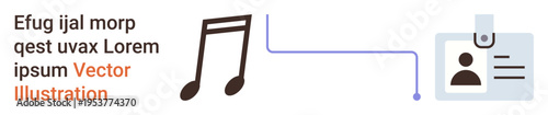Authentication, identity, branding, music industry, multimedia, credentials. Visual of a musical note connected to an ID badge. Identity and branding concepts in a multimedia context