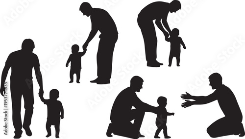 Silhouettes of fathers and toddlers in various playful poses