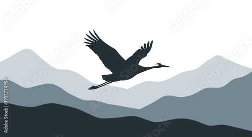 Silhouette of a majestic crane bird in flight 1.