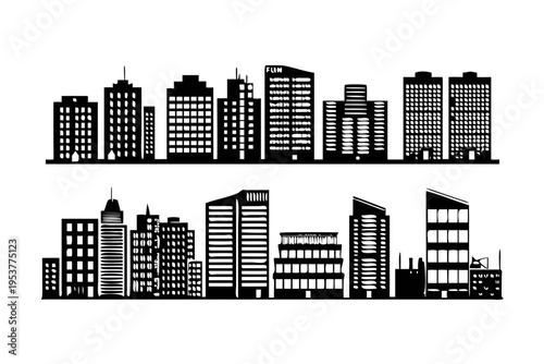 City skyline with modern buildings.