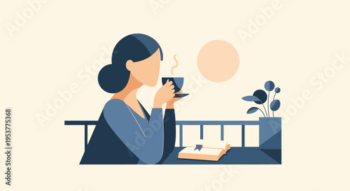 Woman relaxing with coffee outdoors.