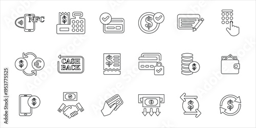 payment icons set. money, wallet, credit card, cash back, mobile banking, payment and more.simple line vector illustration