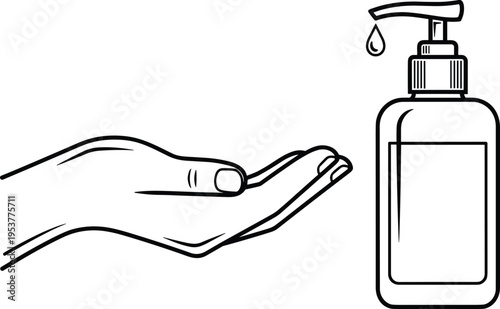 Hand receiving hand sanitizer from pump bottle soap dispenser hand hygiene