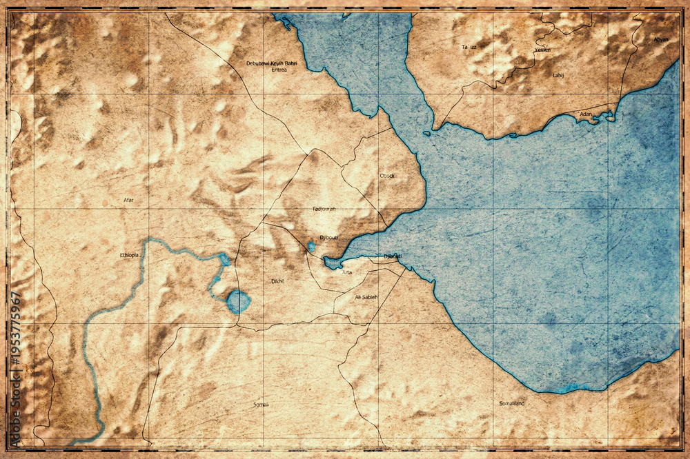 Fototapeta premium Vintage Map Of Djibouti With Regional Boundaries On Retro Paper Background