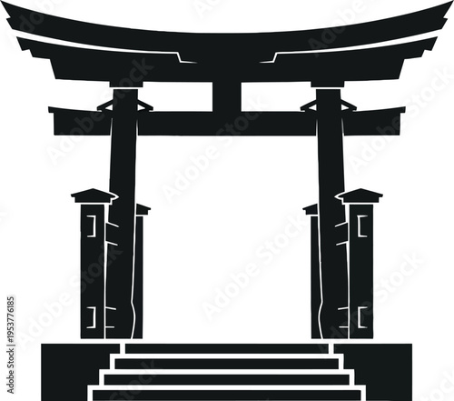 Vector Japanese torii gate icon, black and white