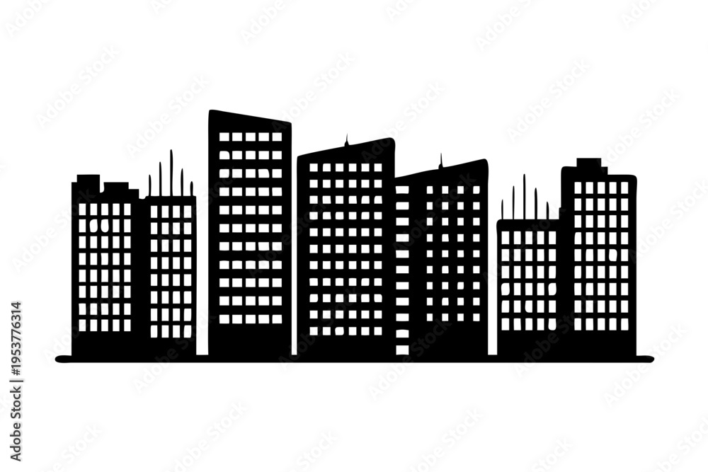 Obraz premium A black silhouette of a city skyline.