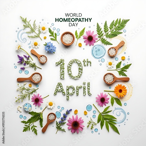 World homeopathy day celebration with flowers and herbs