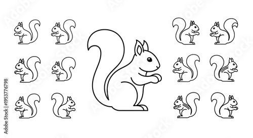 Squirrel cartoon line art drawing.