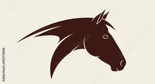 Elegant silhouette of a horse head in brown color with modern and minimalist design