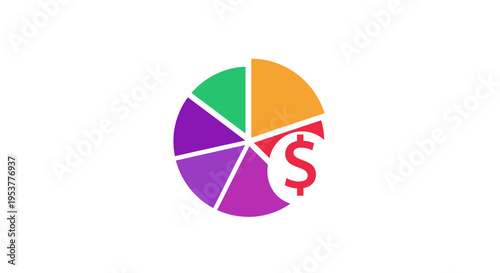 Financial pie chart with dollar symbol shows profit distribution and investment strategy analysis