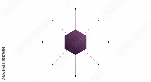 Geometric illustration of a central purple figure with radiating lines and circular endpoints