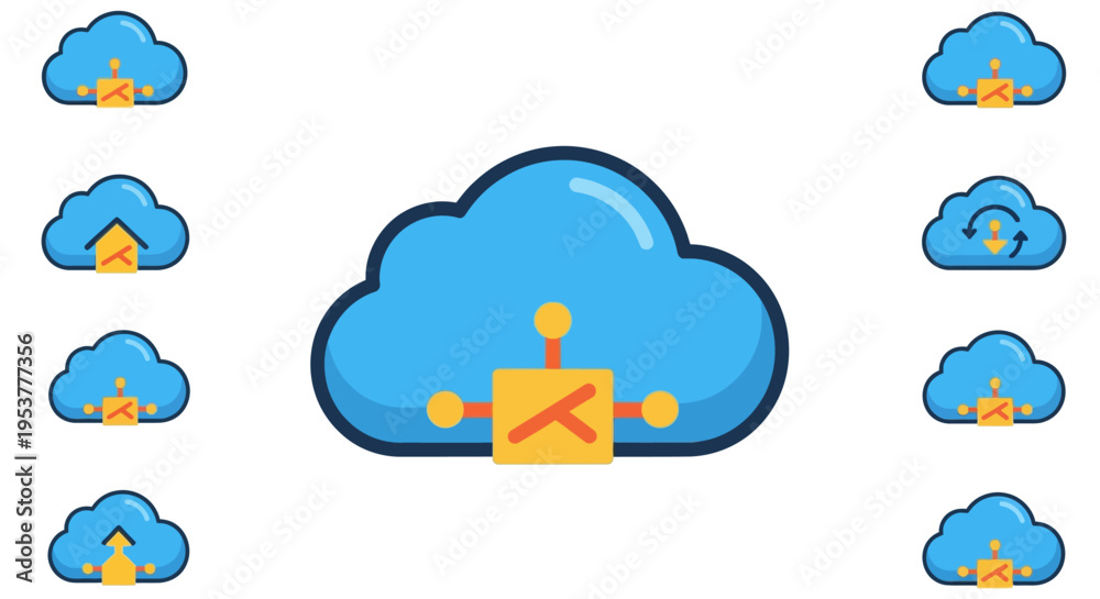 Obraz premium Cloud computing icons representing data transmission and storage with various symbols