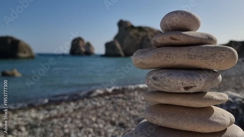 Balanced Pebbles Zen Stack Aphrodite Beach Cyprus