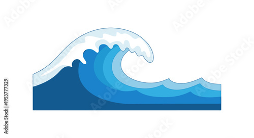 Cartoon depiction of a breaking ocean wave with detailed gradients and clean lines