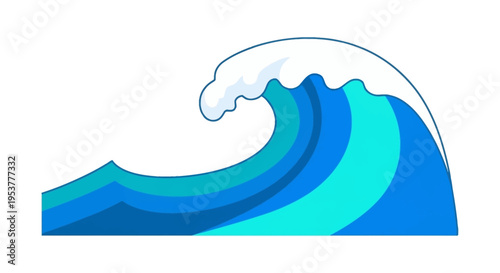 Cartoon ocean wave with blue and white color scheme on white background for design