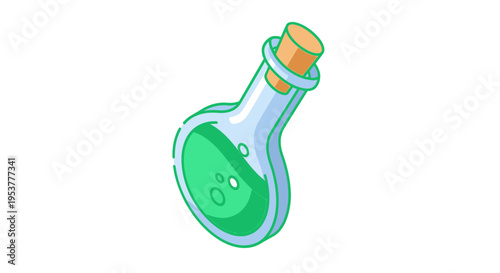 Cartoon-style illustration of a potion bottle with green liquid and a cork stopper