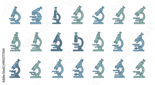Collection of various illustrated microscopes with a repeating pattern and different colors