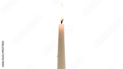 Tableau sur toile Elegant creamy wax candle with a bright, flickering flame, isolated on transpare