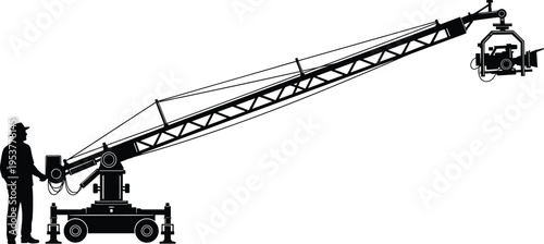 Camera crane silhouette collection, film production outline figure, video motif illustration, jib arm icon art, cinematography design graphic, studio symbol image