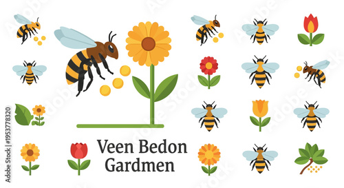 Bee flying to yellow flower.