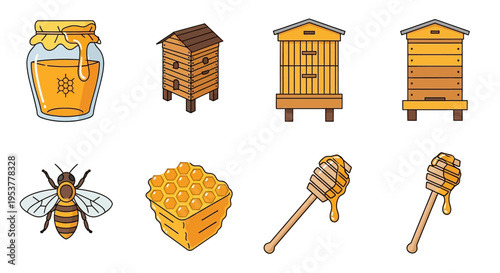 Beehive honey production and bee insect.