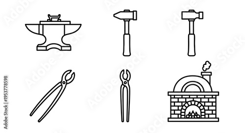 Blacksmith tools and equipment set.