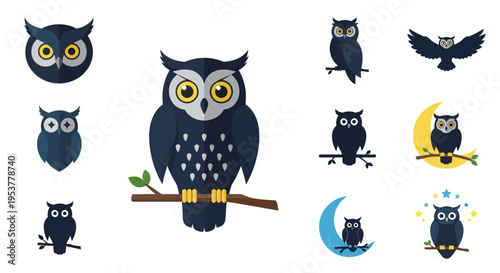 Photos Collection of cartoon owl illustrations.