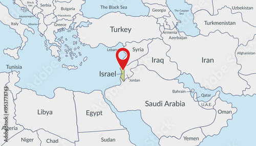 Israel location on the world map with pin location marker3. Vector flat template.
