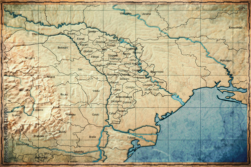 Foto Vintage Map Of Moldova With Districts On Retro Paper Background