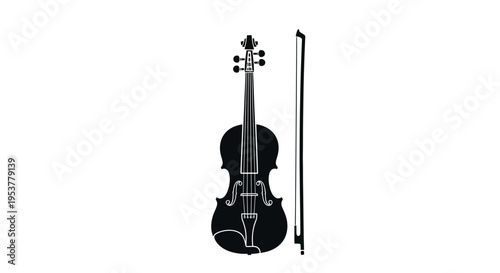 Black violin with bow instrument.