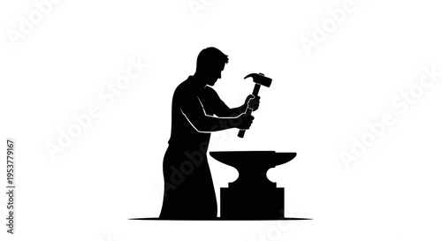 Blacksmith working with hammer and anvil.