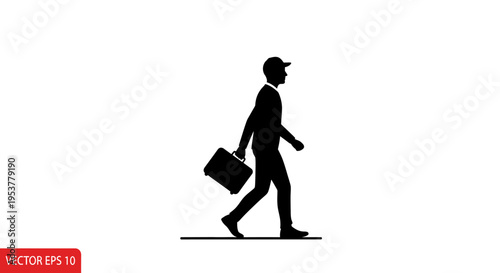 Businessman Walking with Briefcase Silhouette.