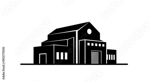 Large Industrial Building With Garage Door.