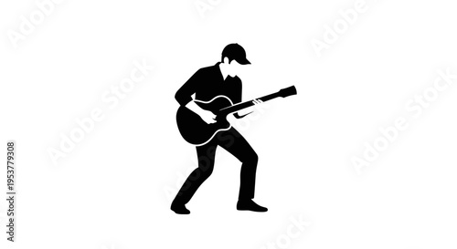 Man Playing Electric Guitar Silhouette.