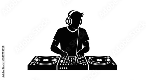 Man wearing headphones DJing music.
