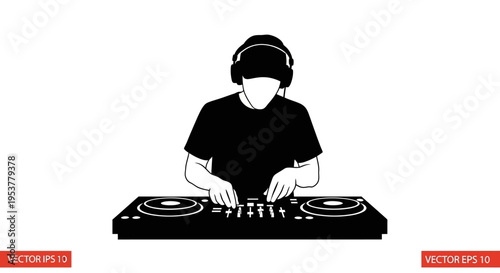 Man wearing headphones using DJ controller.