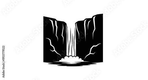 Waterfall pouring down rocky cliff.