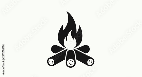 Black and white campfire icon symbol.