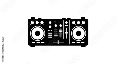Black and white DJ mixer console.