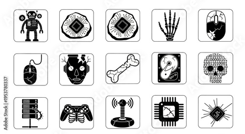 Black and white computer icons set.