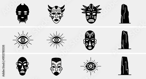 Black and white face masks icons.