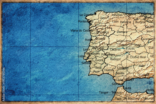 Valokuva Vintage Map Of Portugal With Districts On Retro Paper Background