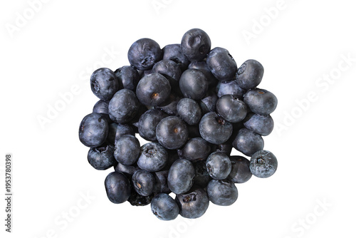 Fresh ripe blueberries pile isolated on white background top view closeup