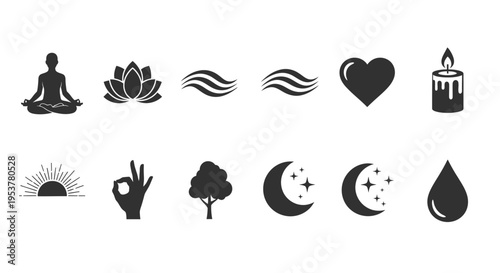 Black icons of meditation and yoga.