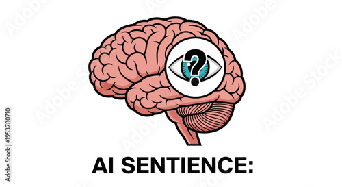 Brain with eye and question mark.