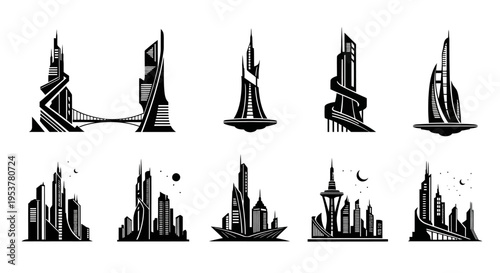 City Skyscrapers and Buildings Silhouettes.