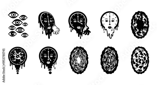 Collection of melting clock faces.